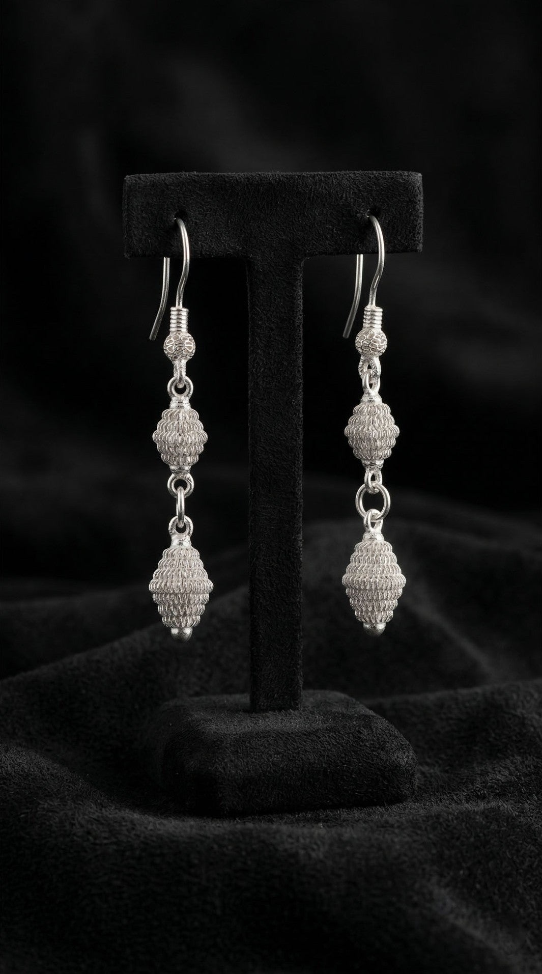 Traditional Cage Filigree Handmade Ball Chain Duo Dangle Earrings Silver – Large