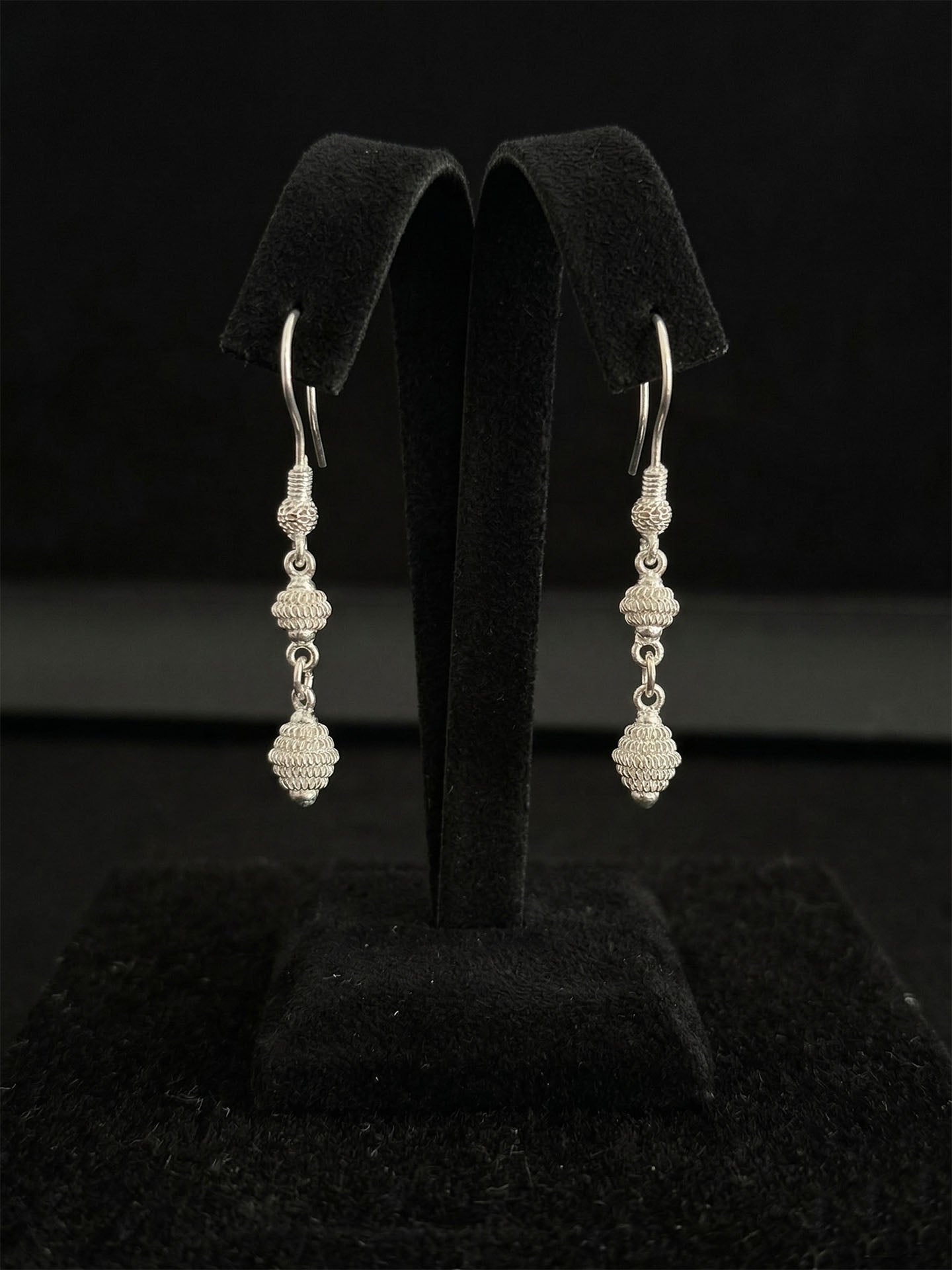 Traditional Cage Filigree Handmade Ball Chain Duo Dangle Earrings Silver – Small