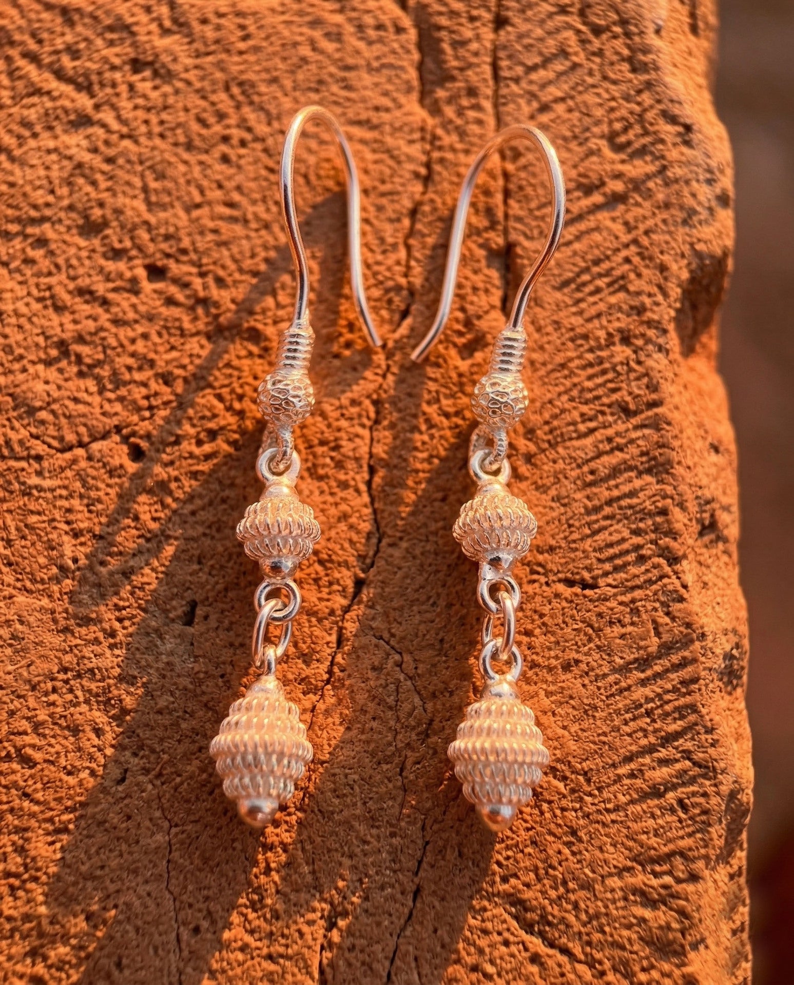 Traditional Cage Filigree Handmade Ball Chain Duo Dangle Earrings Silver – Small