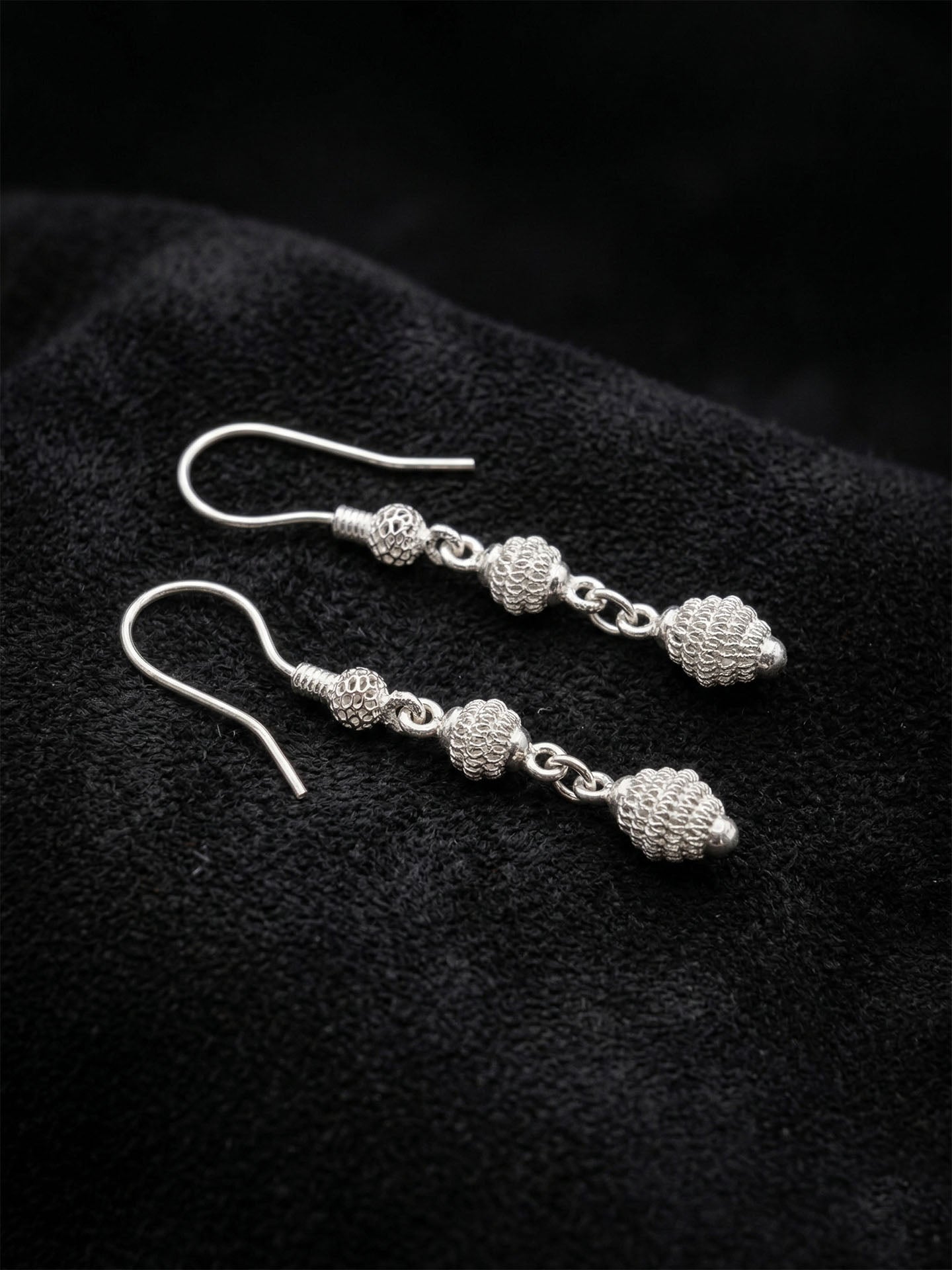 Traditional Cage Filigree Handmade Ball Chain Duo Dangle Earrings Silver – Small