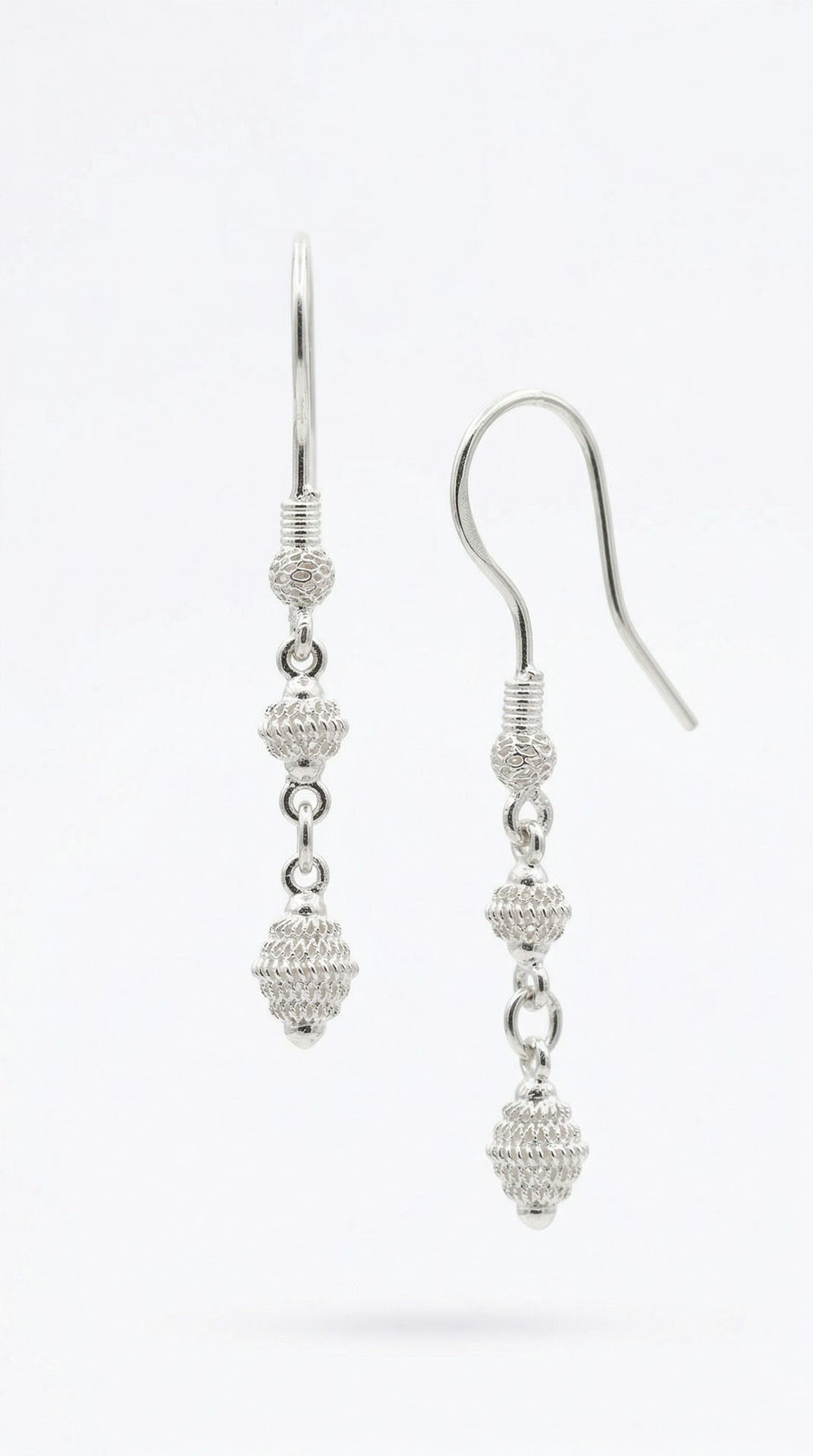Traditional Cage Filigree Handmade Ball Chain Duo Dangle Earrings Silver – Small
