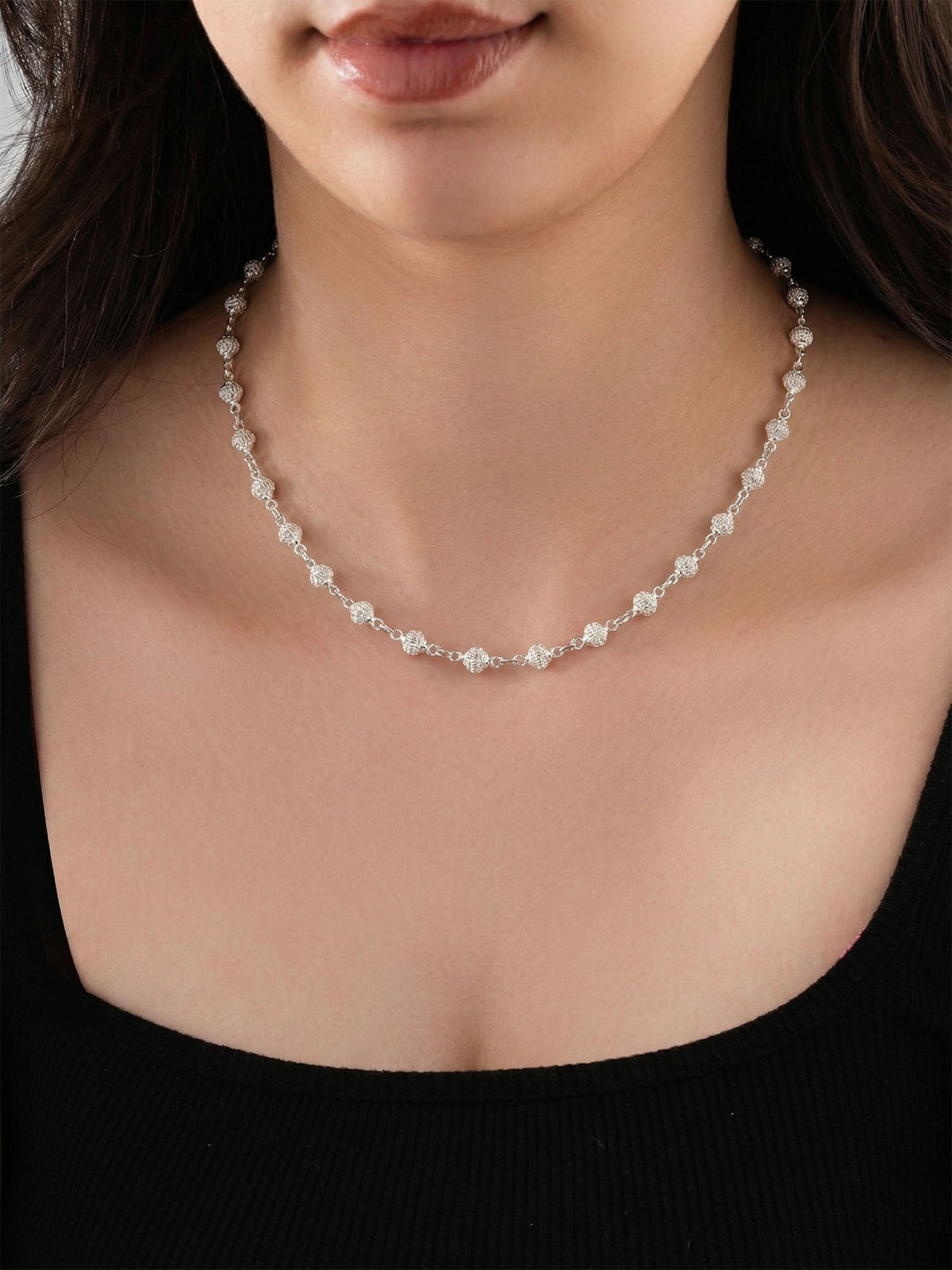 Traditional Filigree Cage Bead Chain Necklace in 925 sterling silver - view 2