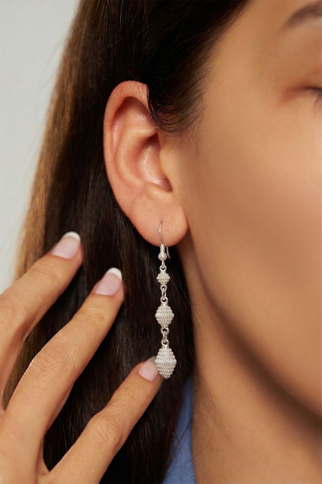 Traditional Cage Filigree Handmade Ball Chain Trio Dangle Earrings Silver