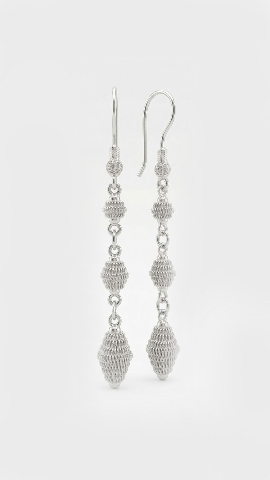 Traditional Cage Filigree Handmade Ball Chain Trio Dangle Earrings Silver
