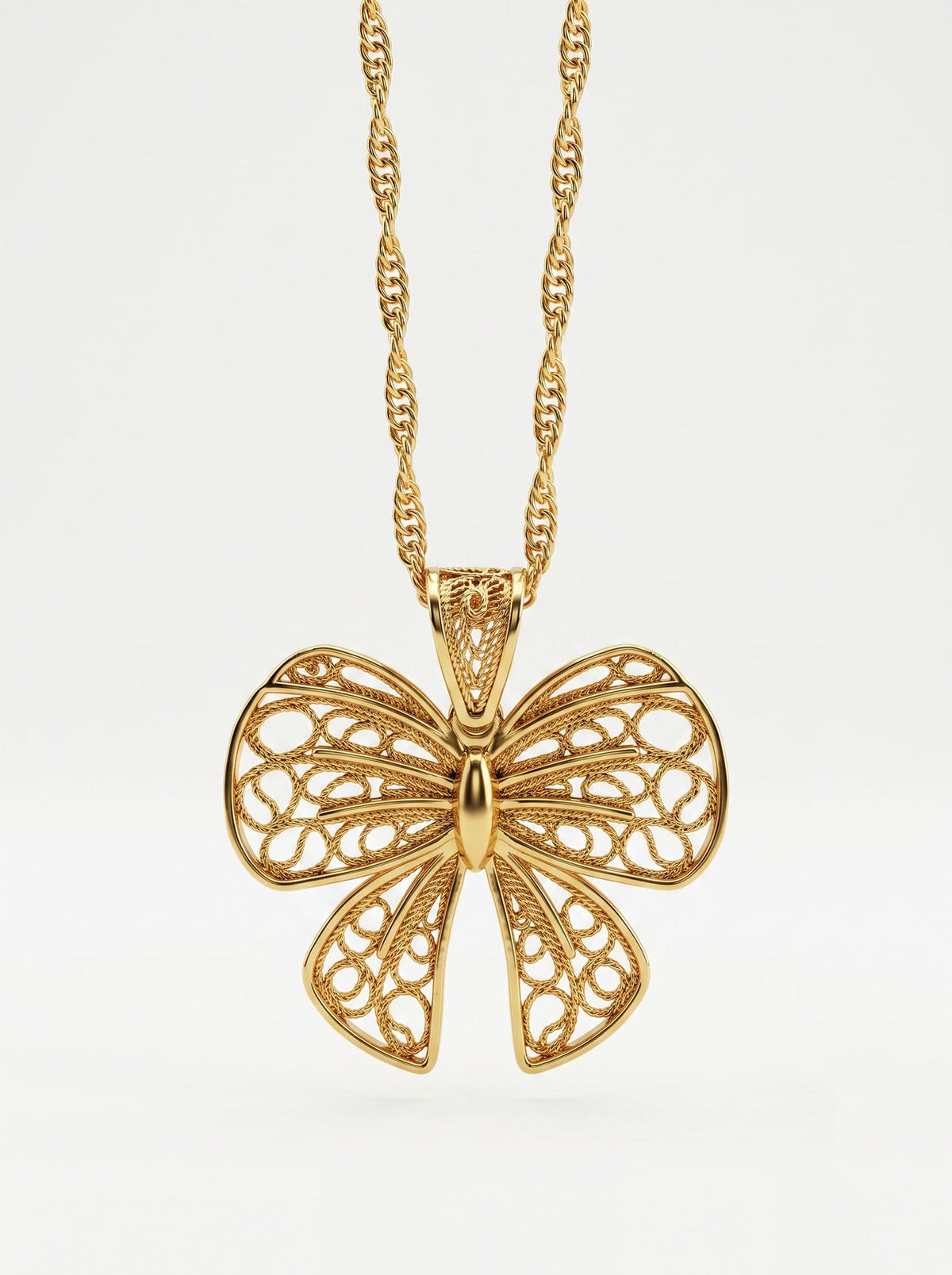 925 Sterling Silver Gold Plated Ribbon Filigree Necklace - view 3