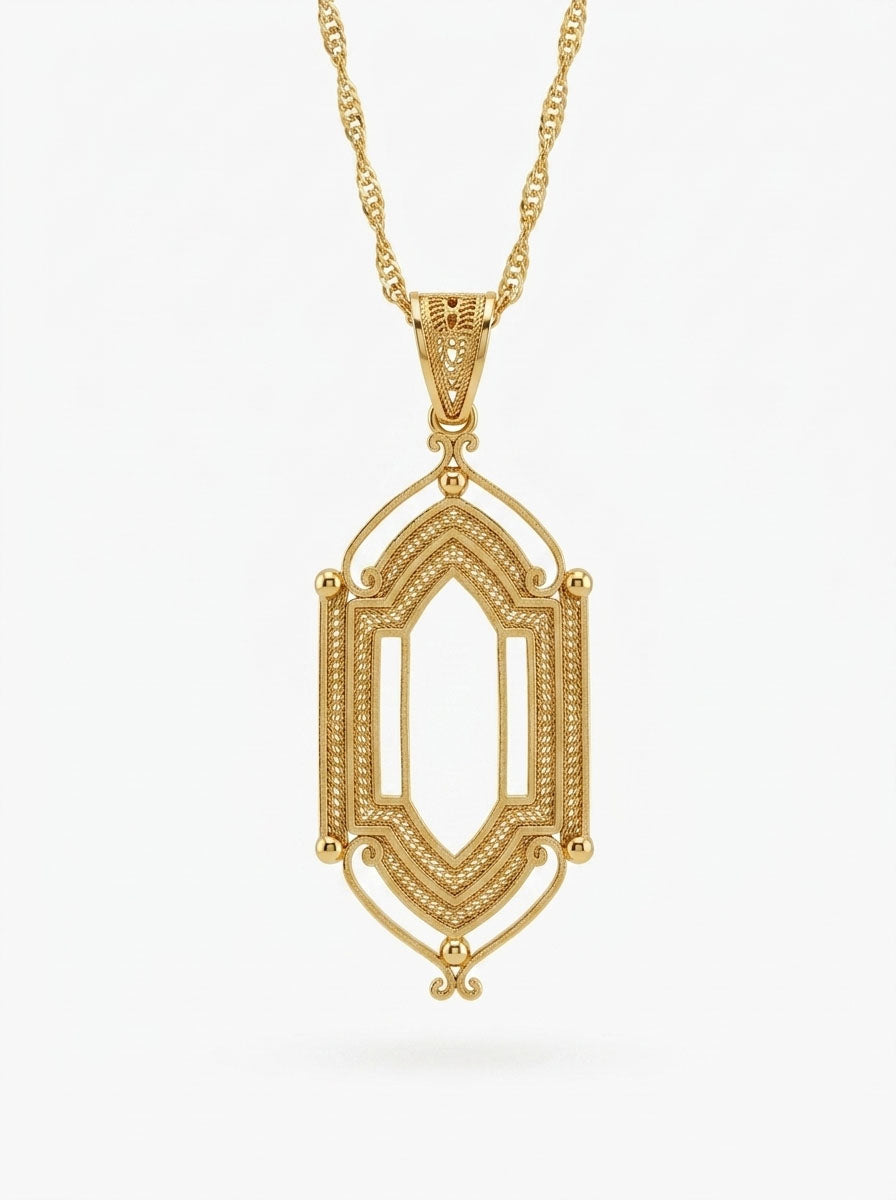 925 Sterling Silver Gold Plated Window Filigree Necklace - view 3