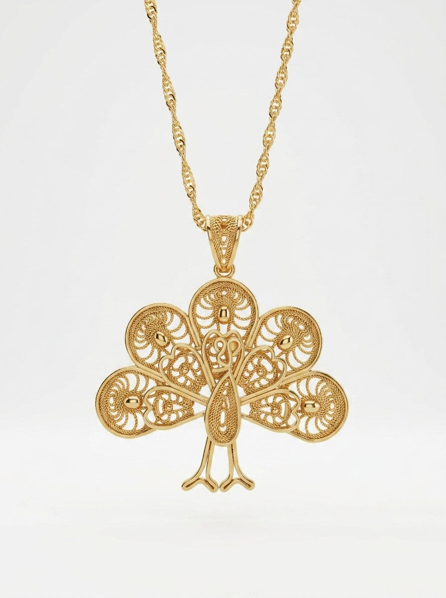 925 Sterling Silver Gold Plated Handmade Peacock Filigree Necklace - view 3