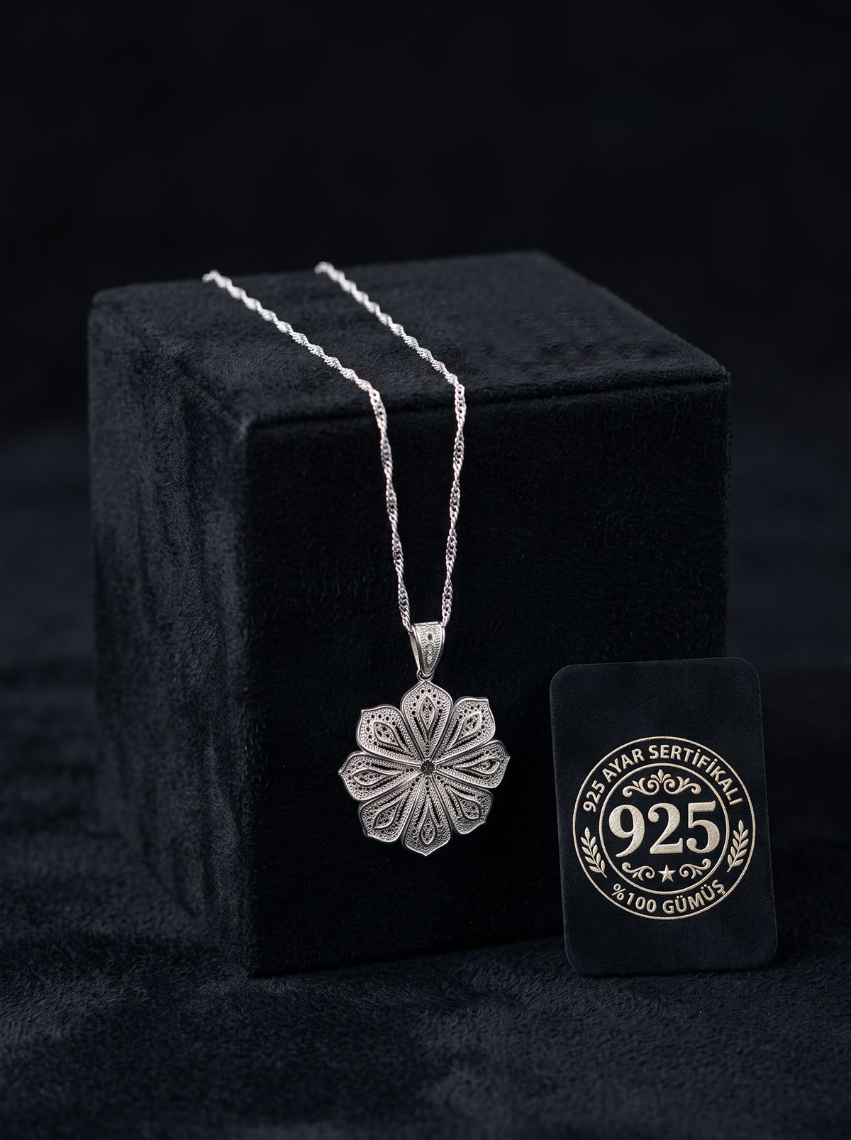 925 Sterling Silver Filigree Anemone Medallion Necklace - view 3