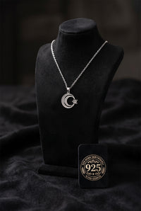 925 Sterling Silver Traditional Filigree Handcrafted Crescent & Star Pendant Necklace (17x19mm)