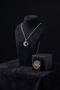 925 Sterling Silver Traditional Filigree Handcrafted Crescent & Star Pendant Necklace (22x25mm)