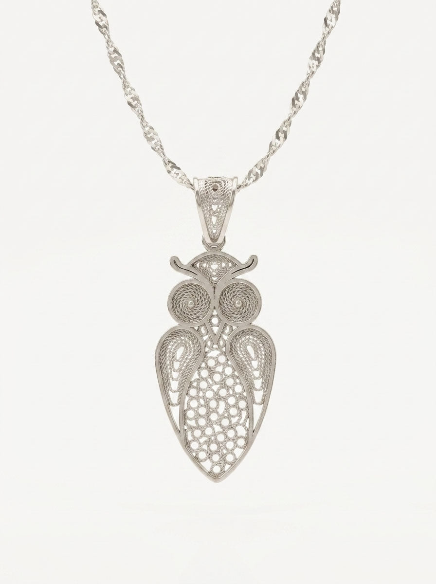 925 Sterling Silver Handcrafted Filigree Owl Necklace - view 3