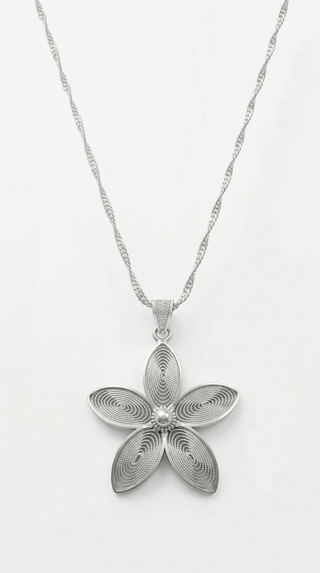 Traditional Filigree Handmade Flower Motif Necklace Silver