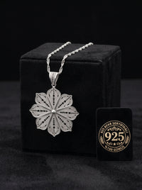 925 Sterling Silver Filigree Flower Medallion Necklace