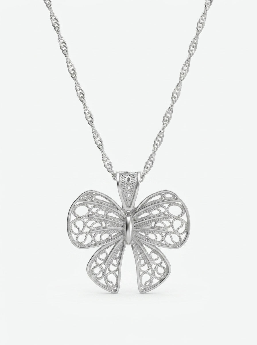 925 Sterling Silver Ribbon Filigree Necklace