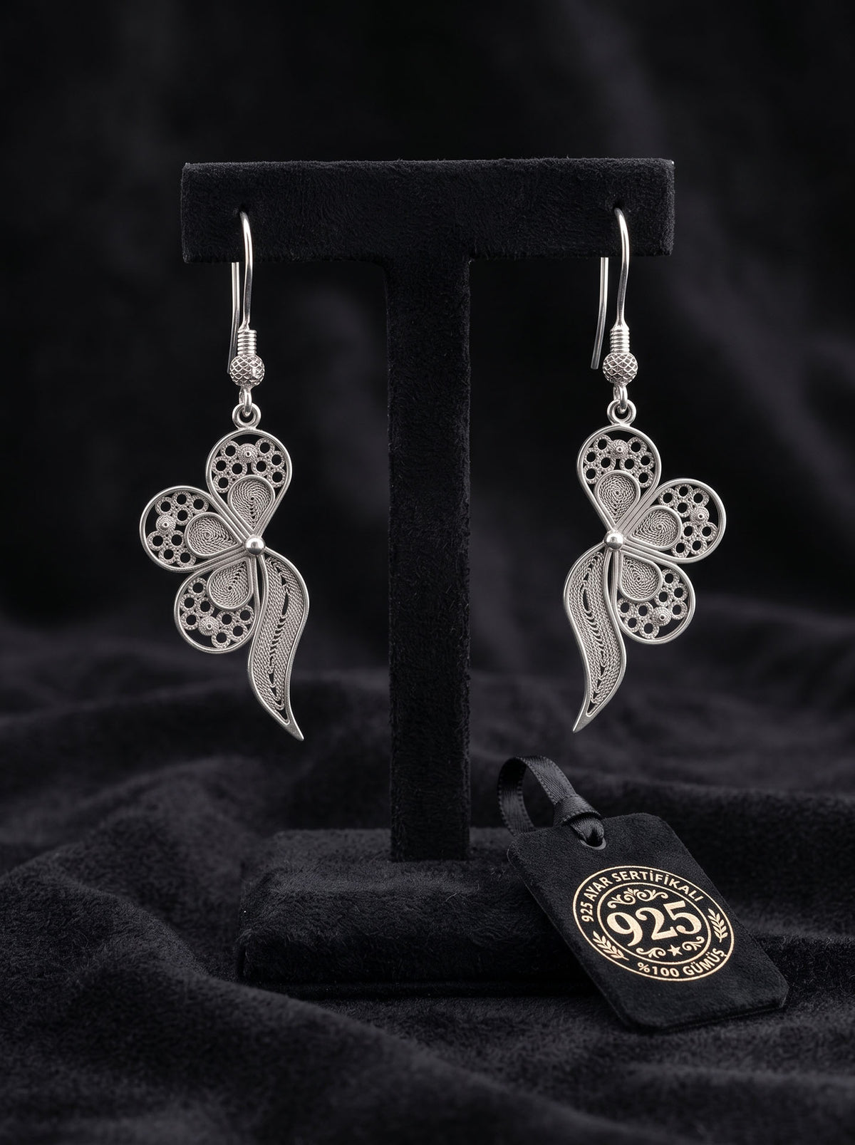 Handgefertigte traditionelle Filigran-Schleifen-Hänger aus 925er Sterlingsilber mit Hakenverschluss (14x29mm)