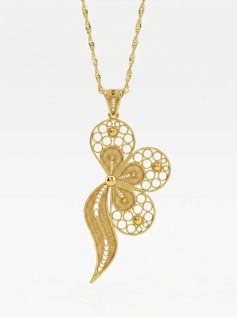 925 Sterling Silver Gold Plated Ribbon Filigree Medallion Necklace - view 3