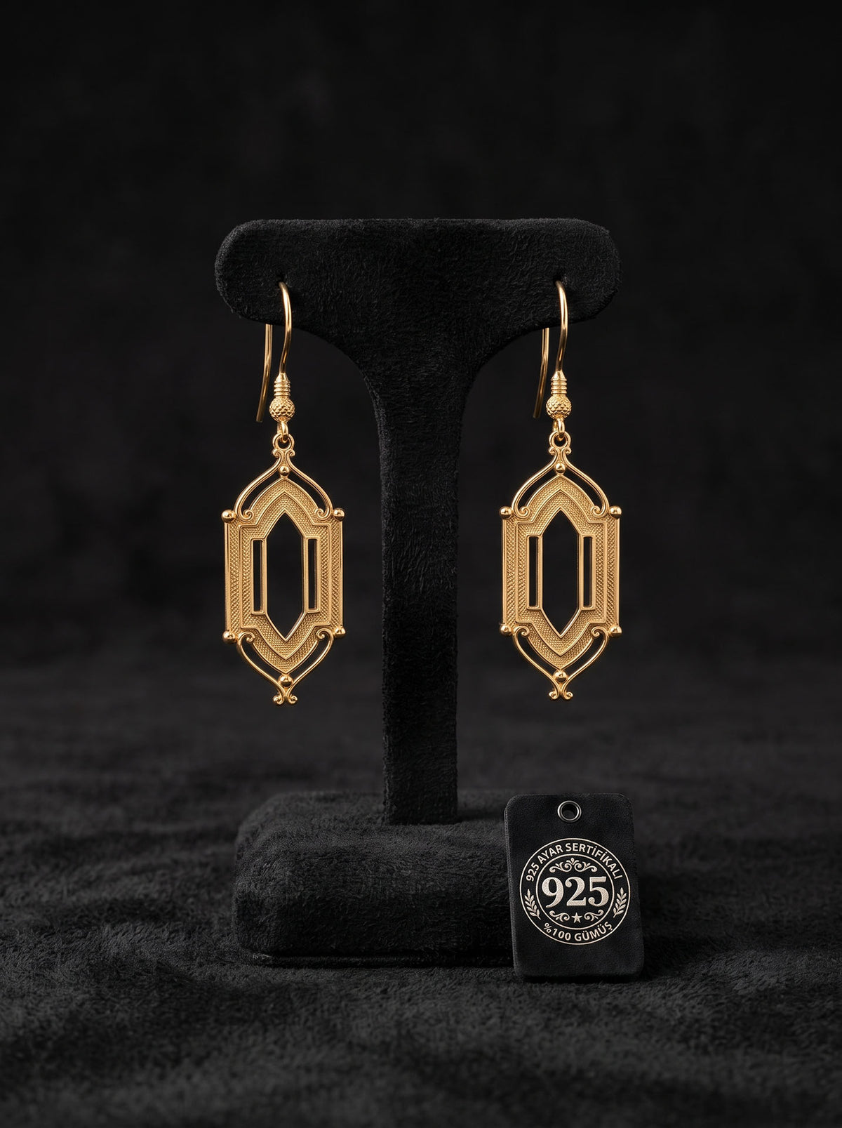 925 Sterling Silver Handcrafted Traditional Filigree Gold Window Motif Dangle Hook Earrings - view 3