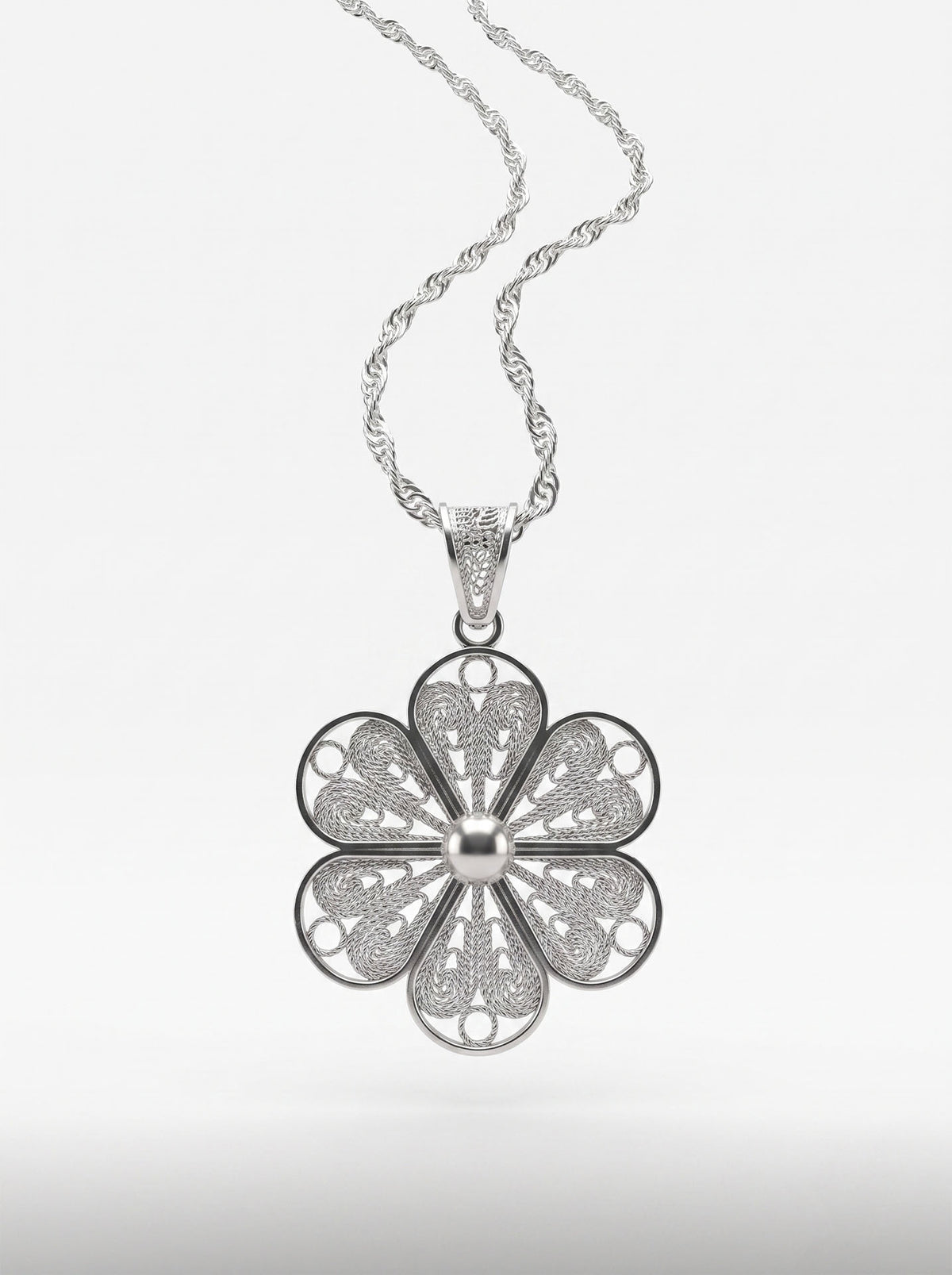 925 Sterling Silver Filigree Wildflower Medallion Necklace - view 2