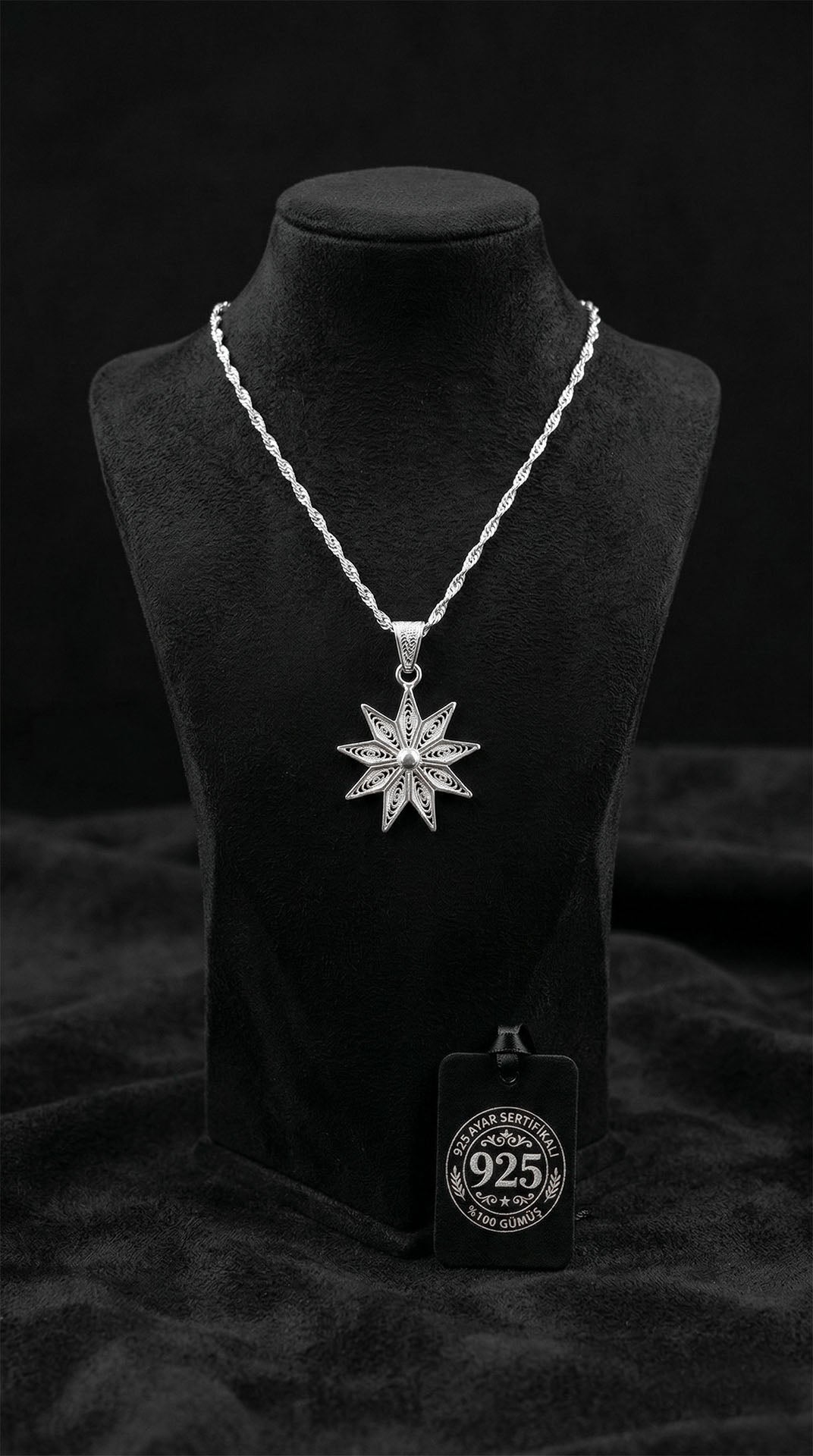 925 Sterling Silver Traditional Filigree Handicraft North Star Necklace