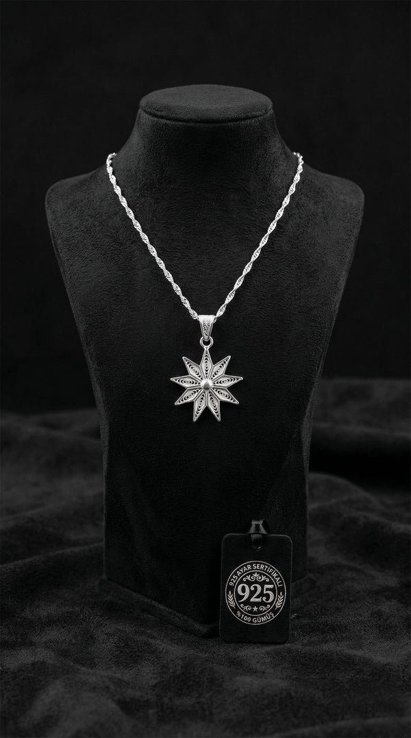 925 Sterling Silver Traditional Filigree Handicraft North Star Necklace