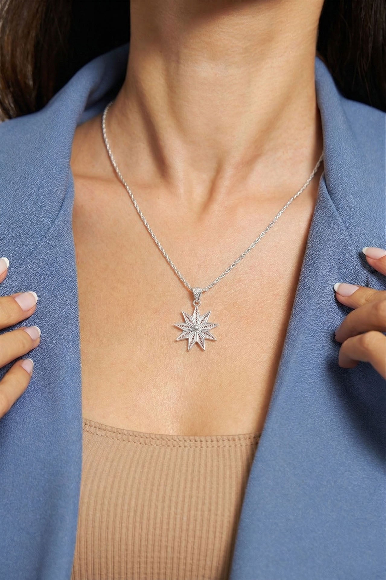 Traditional Filigree Handmade North Star Necklace Silver