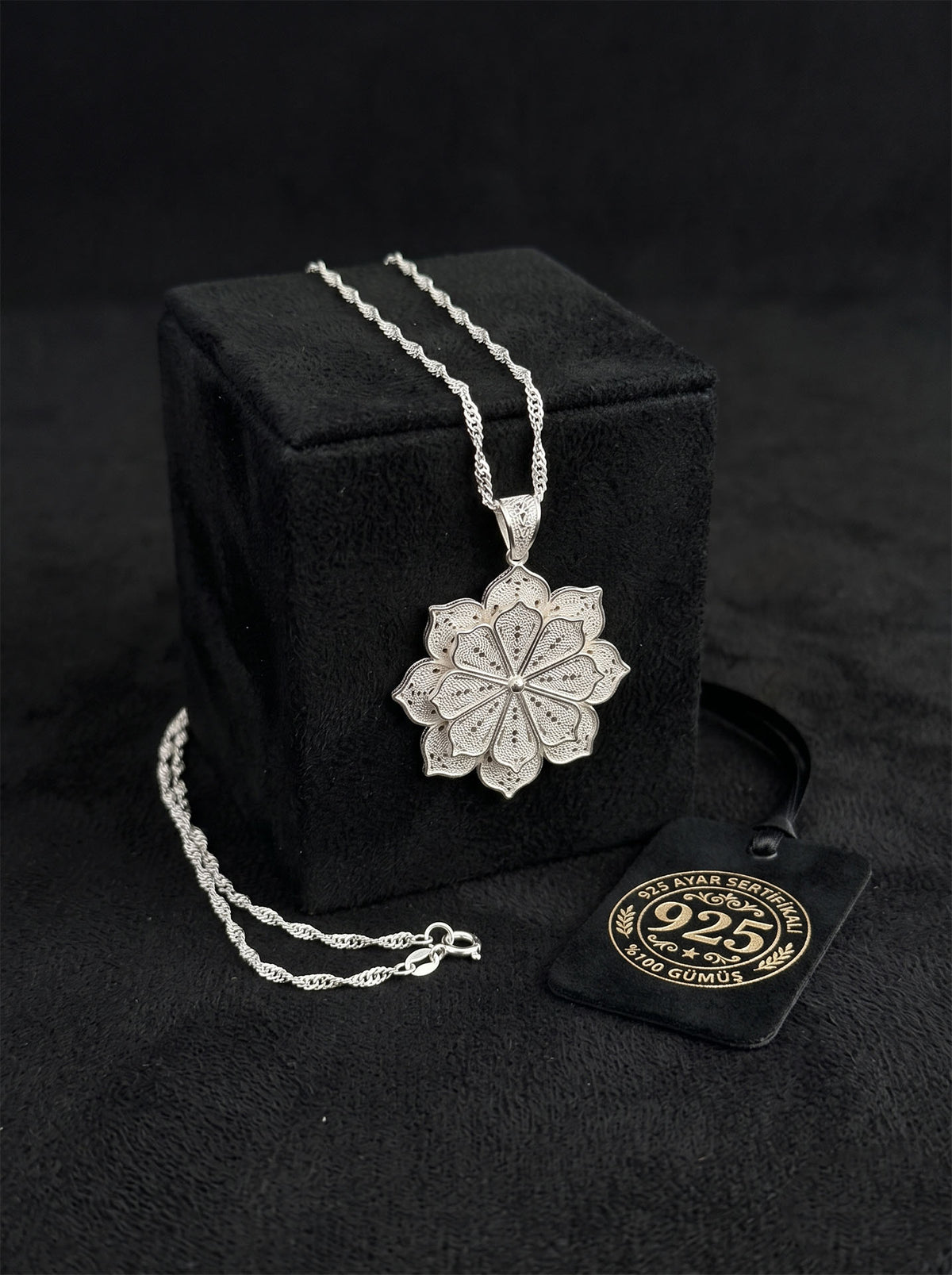 925 Sterling Silver Filigree Lotus Medallion Necklace