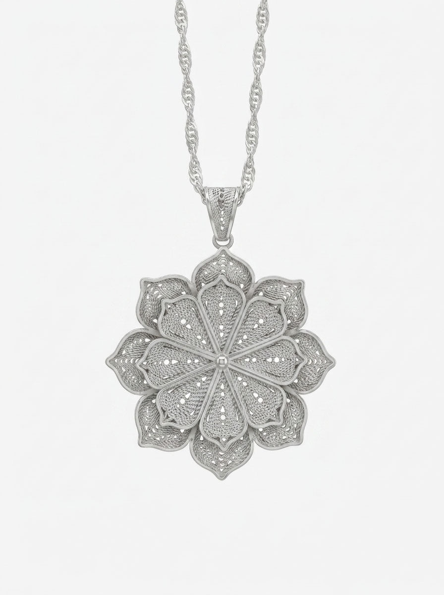 925 Sterling Silver Filigree Lotus Medallion Necklace - view 3
