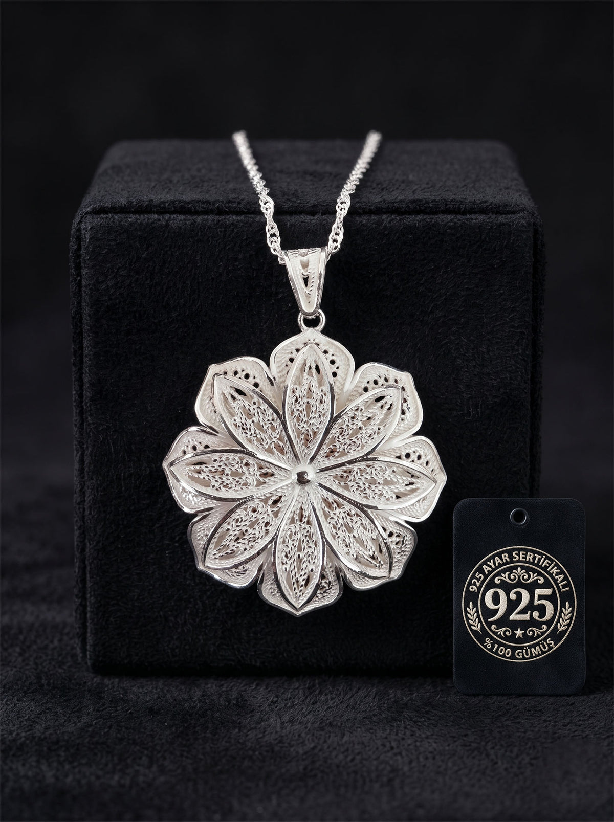925 Sterling Silver Filigree Magnolia Medallion Necklace