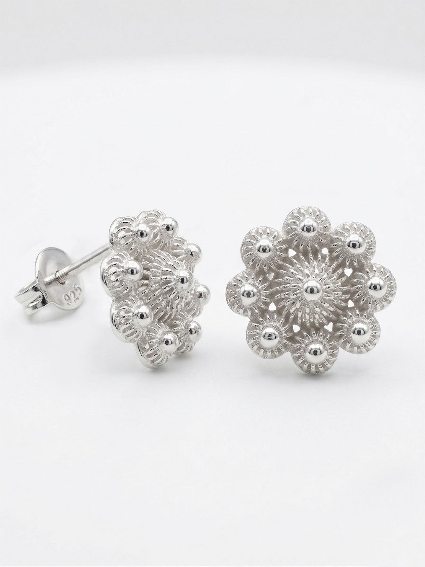 Traditional Filigree Handmade Midyat Heritage Flower Stud Earrings Silver – 10mm