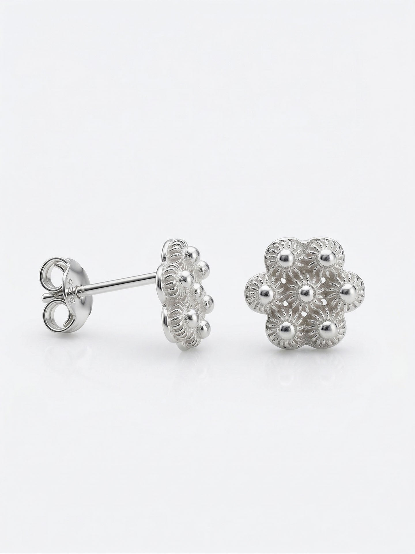Traditional Filigree Handmade Midyat Heritage Flower Stud Earrings Silver – 8mm