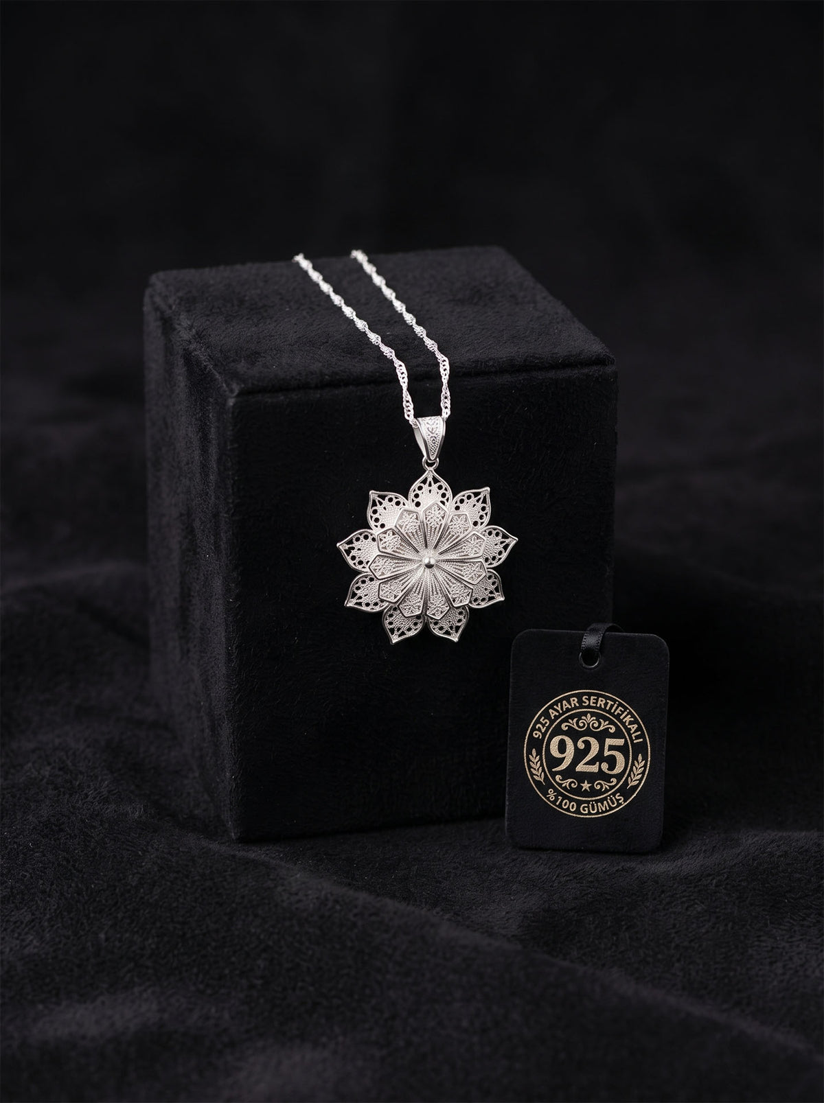 925 Sterling Silver Filigree Water Lily Medallion Necklace