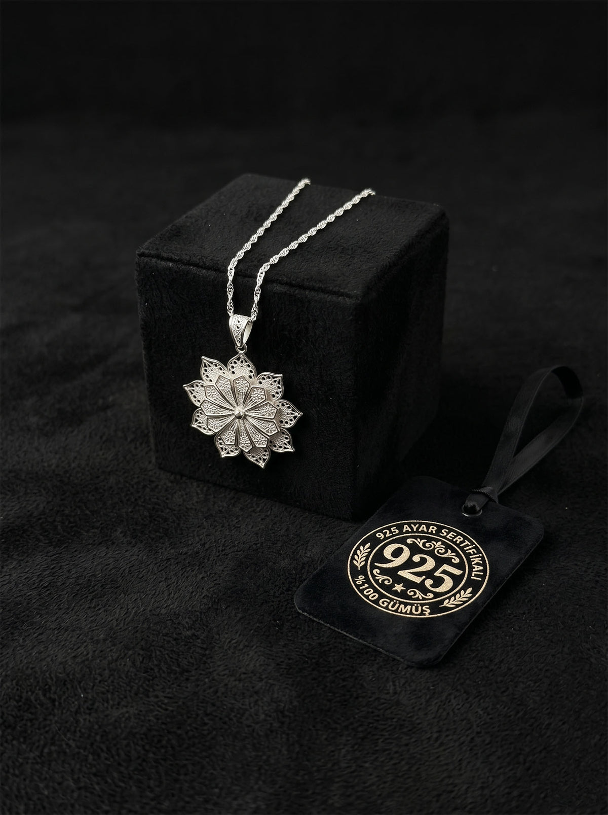 925 Sterling Silver Filigree Water Lily Medallion Necklace - view 3