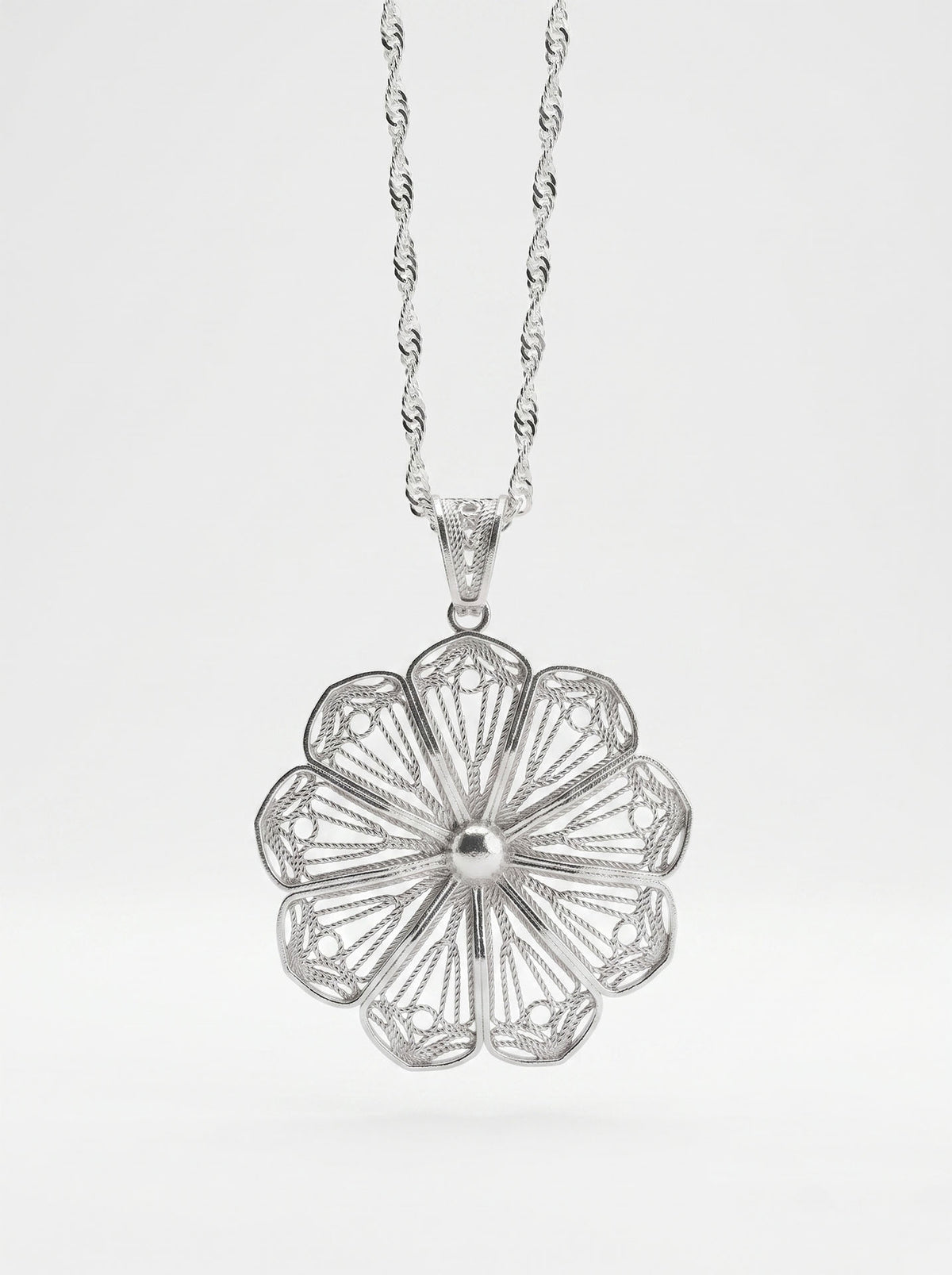 925 Sterling Silver Daisy Filigree Medallion Necklace - view 3