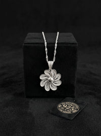 925 Sterling Silver Filigree Wind Rose Medallion Necklace