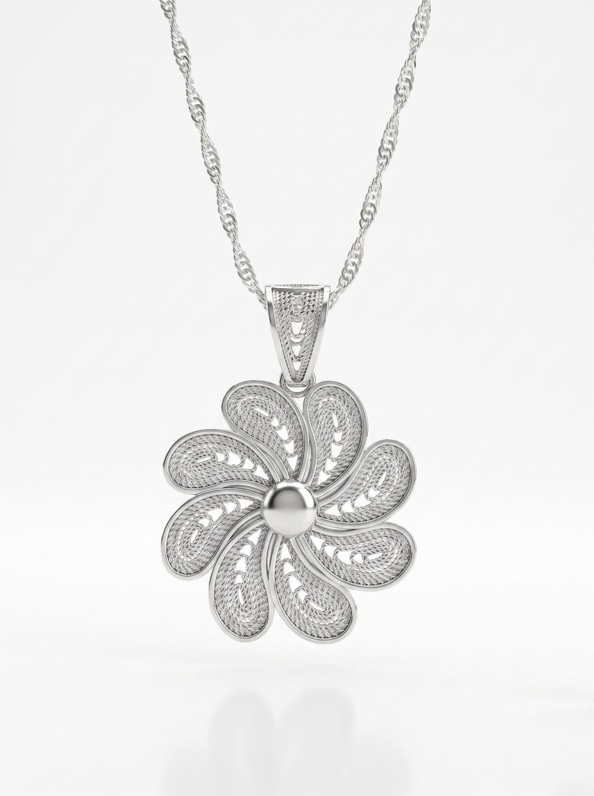 925 Sterling Silver Filigree Wind Rose Medallion Necklace