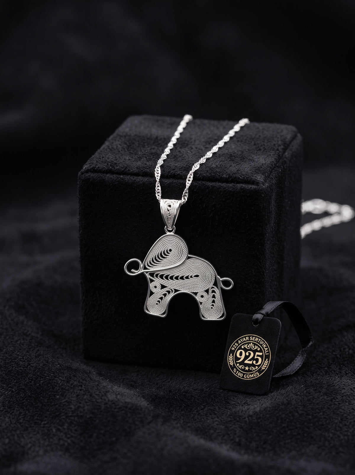 925 Sterling Silver Filigree Lucky Elephant Necklace