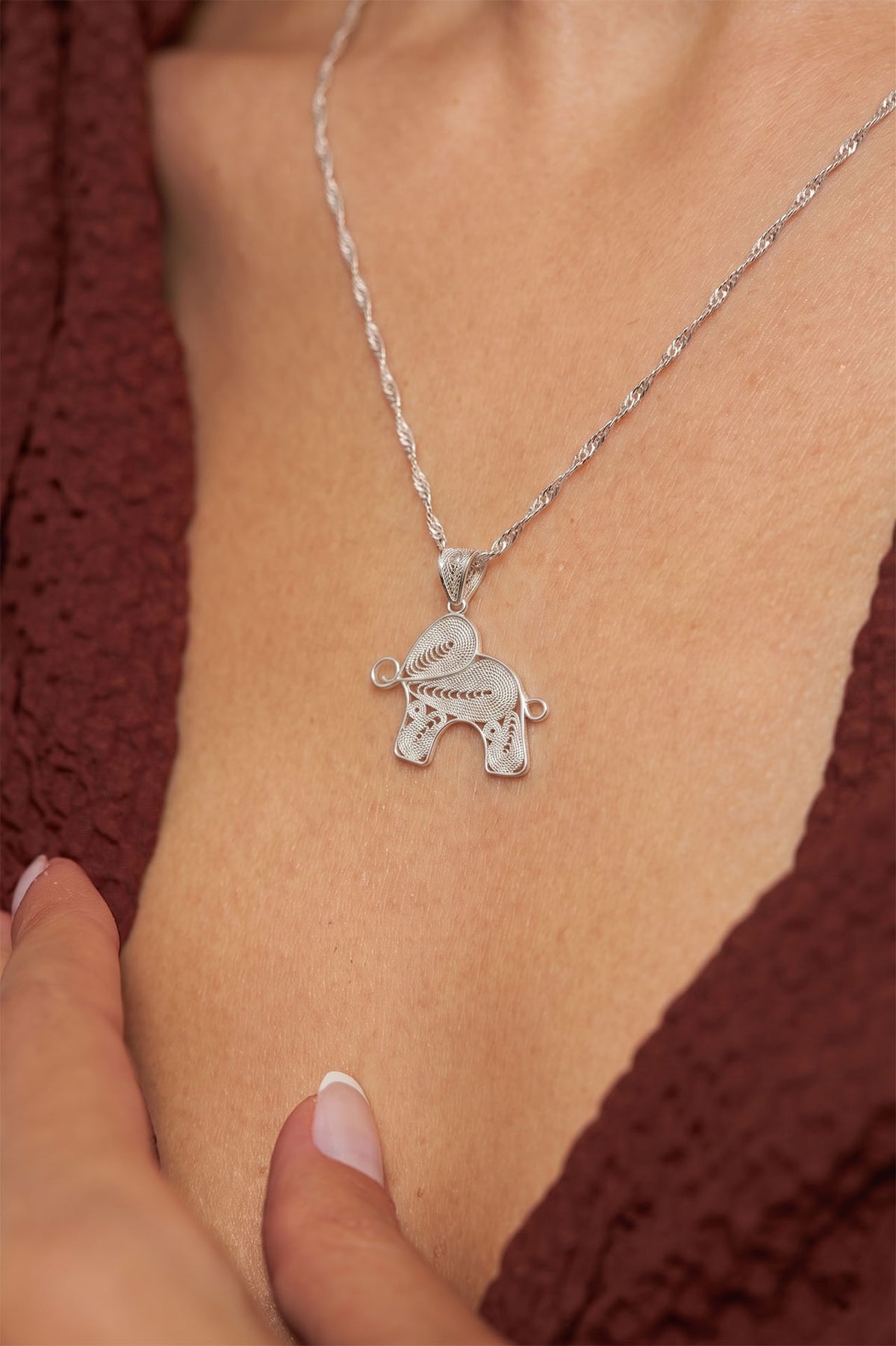 925 Sterling Silver Filigree Lucky Elephant Necklace - view 2