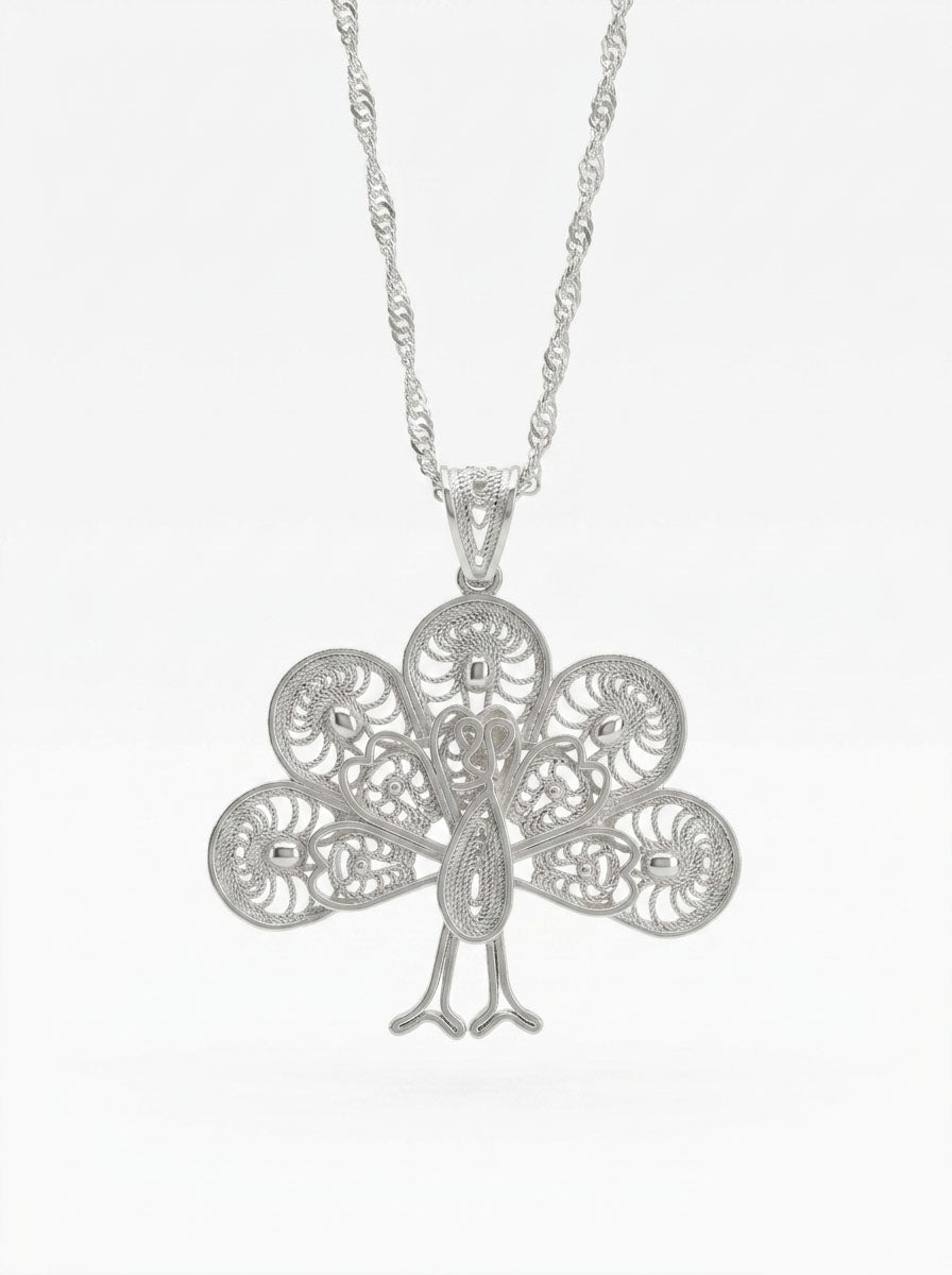 925 Sterling Silver Handmade Peacock Filigree Necklace - view 2