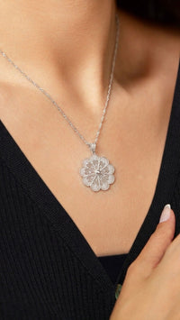925 Sterling Silver Filigree Wild Rose Medallion Necklace
