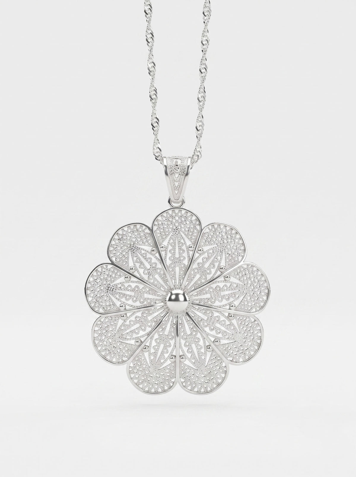 925 Sterling Silver Filigree Wild Rose Medallion Necklace
