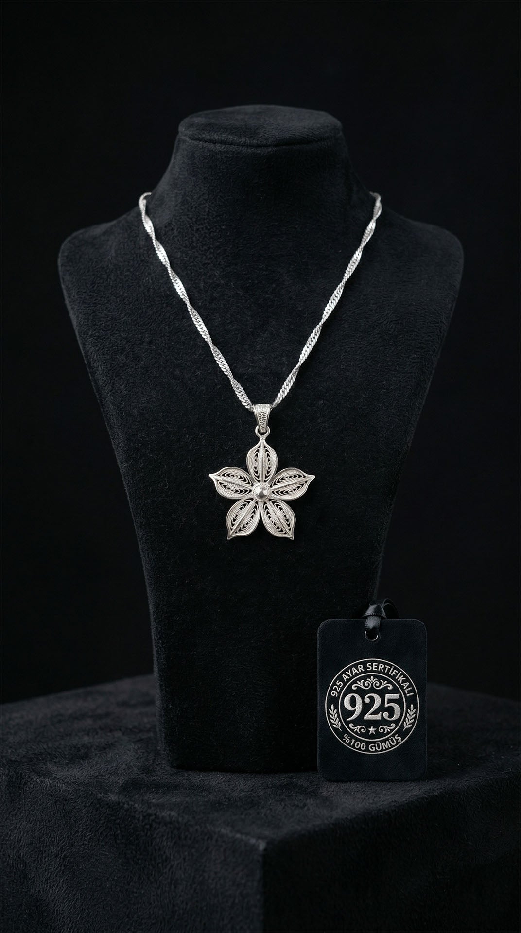 925 Sterling Silver Traditional Filigree Handmade Jasmine Flower Necklace