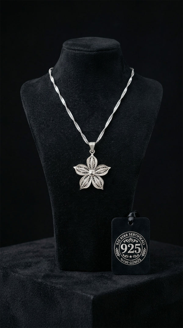 925 Sterling Silver Traditional Filigree Handmade Jasmine Flower Necklace