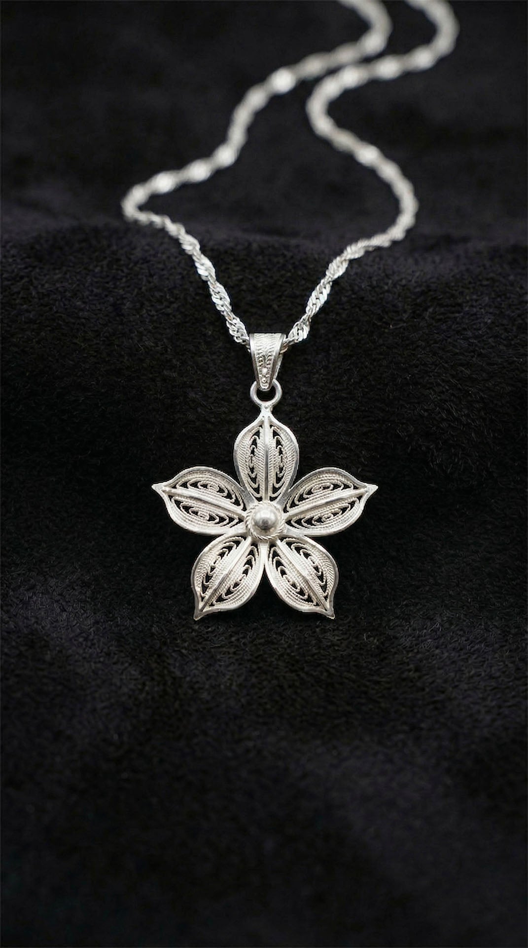 Traditional Filigree Handmade Jasmine Flower Necklace Silver