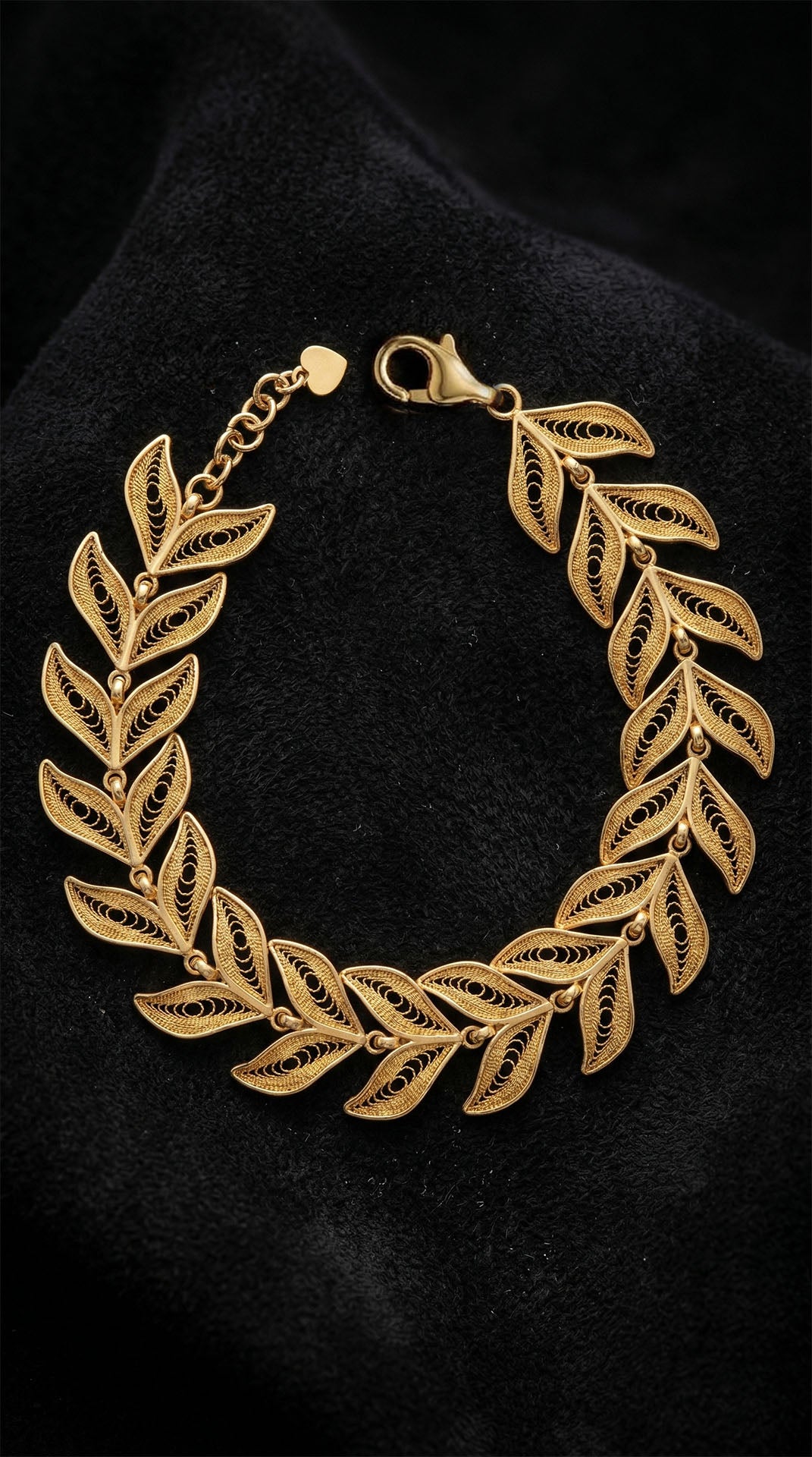 Traditional Filigree Handmade Herringbone Wave Bracelet Gold Plated Silver