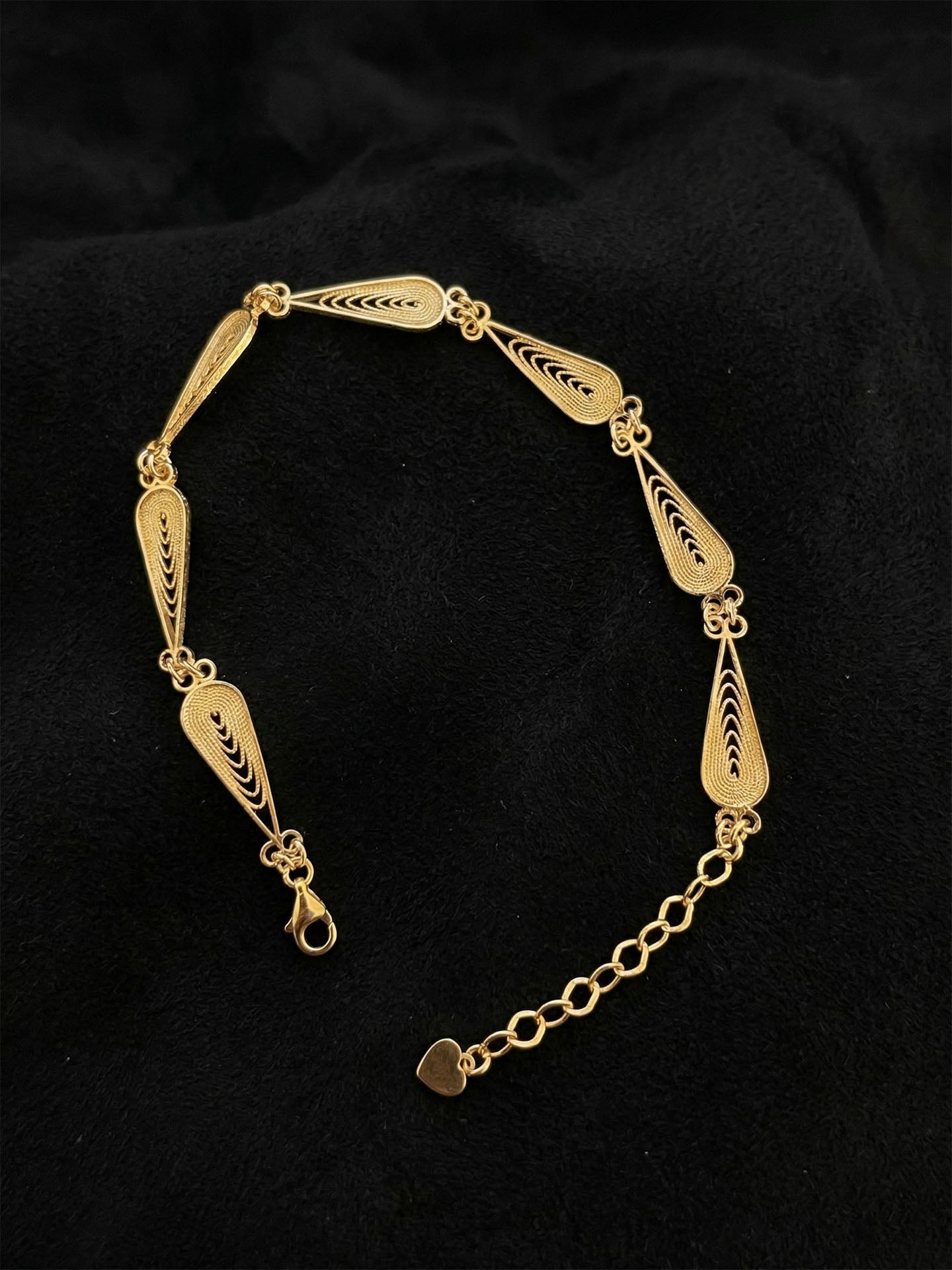 Traditional Filigree Handmade Drop Row Bracelet Gold Plated Silver