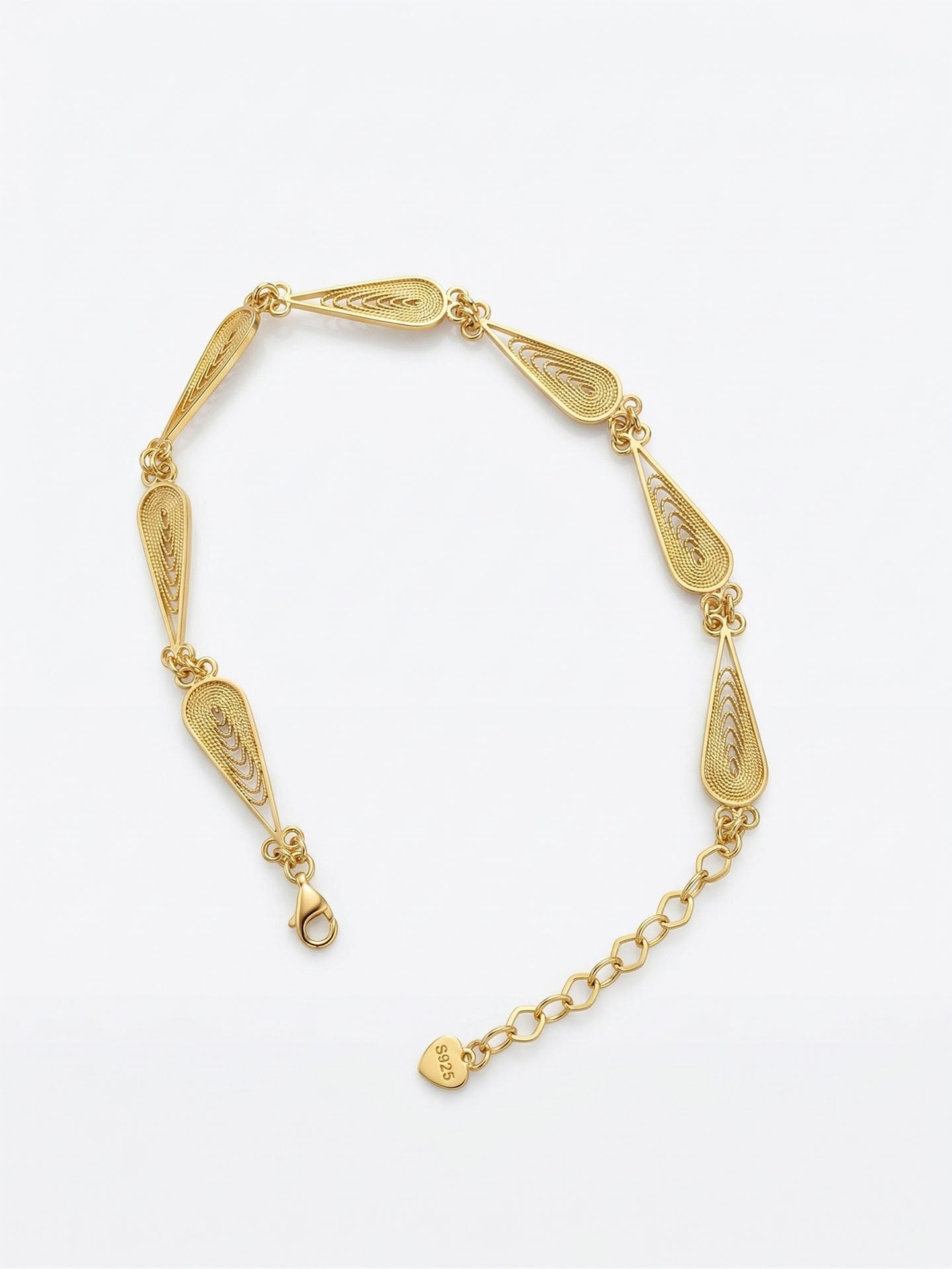 Traditional Filigree Handmade Drop Row Bracelet Gold Plated Silver