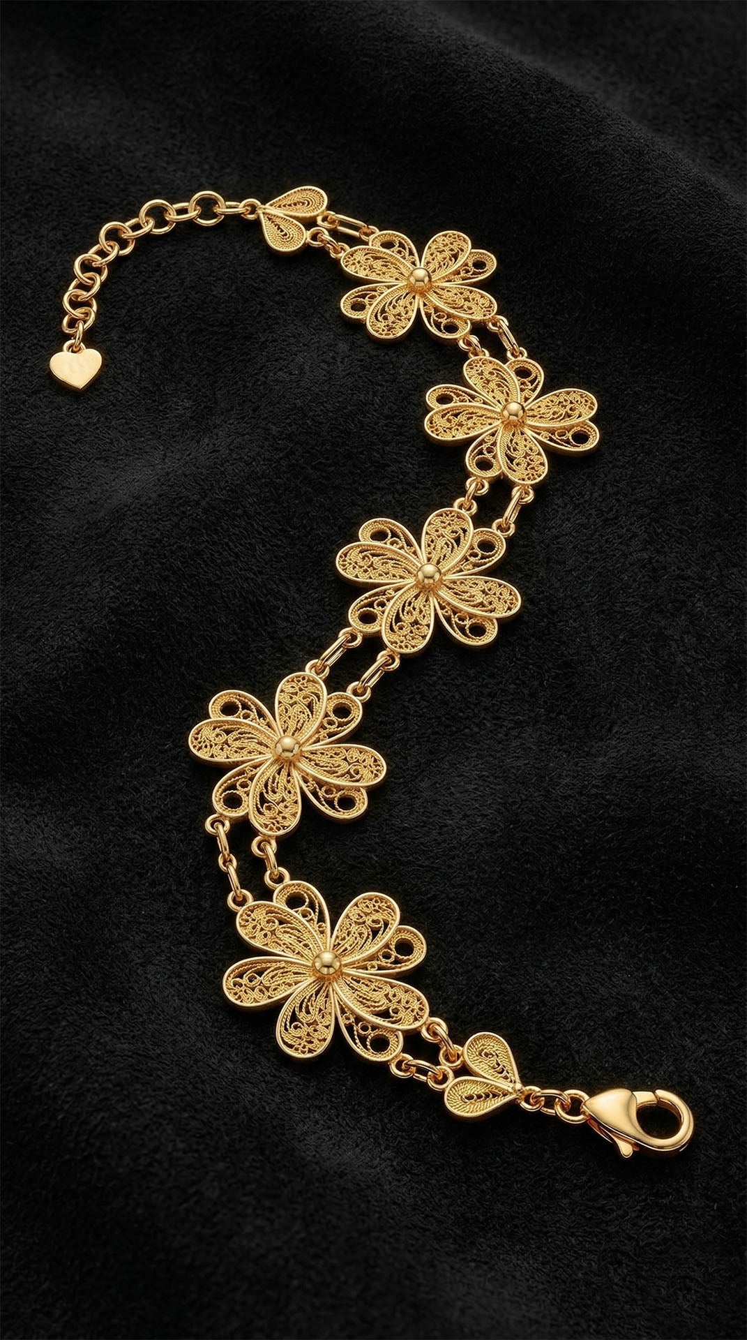 Traditional Filigree Handmade Four Leaf Clover Cuff Bracelet Gold Plated Silver