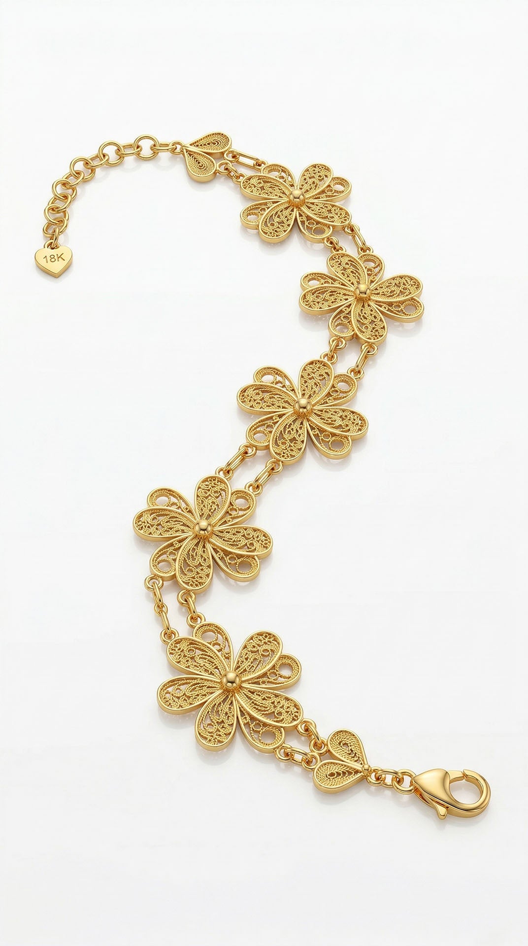 Traditional Filigree Handmade Four Leaf Clover Cuff Bracelet Gold Plated Silver
