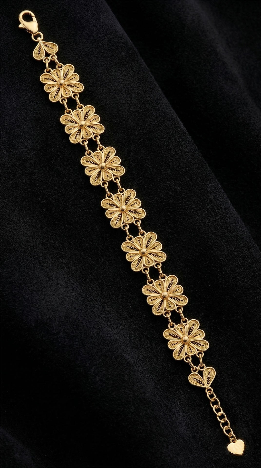 Traditional Filigree Handmade Square Flower Cuff Bracelet Gold Plated Silver