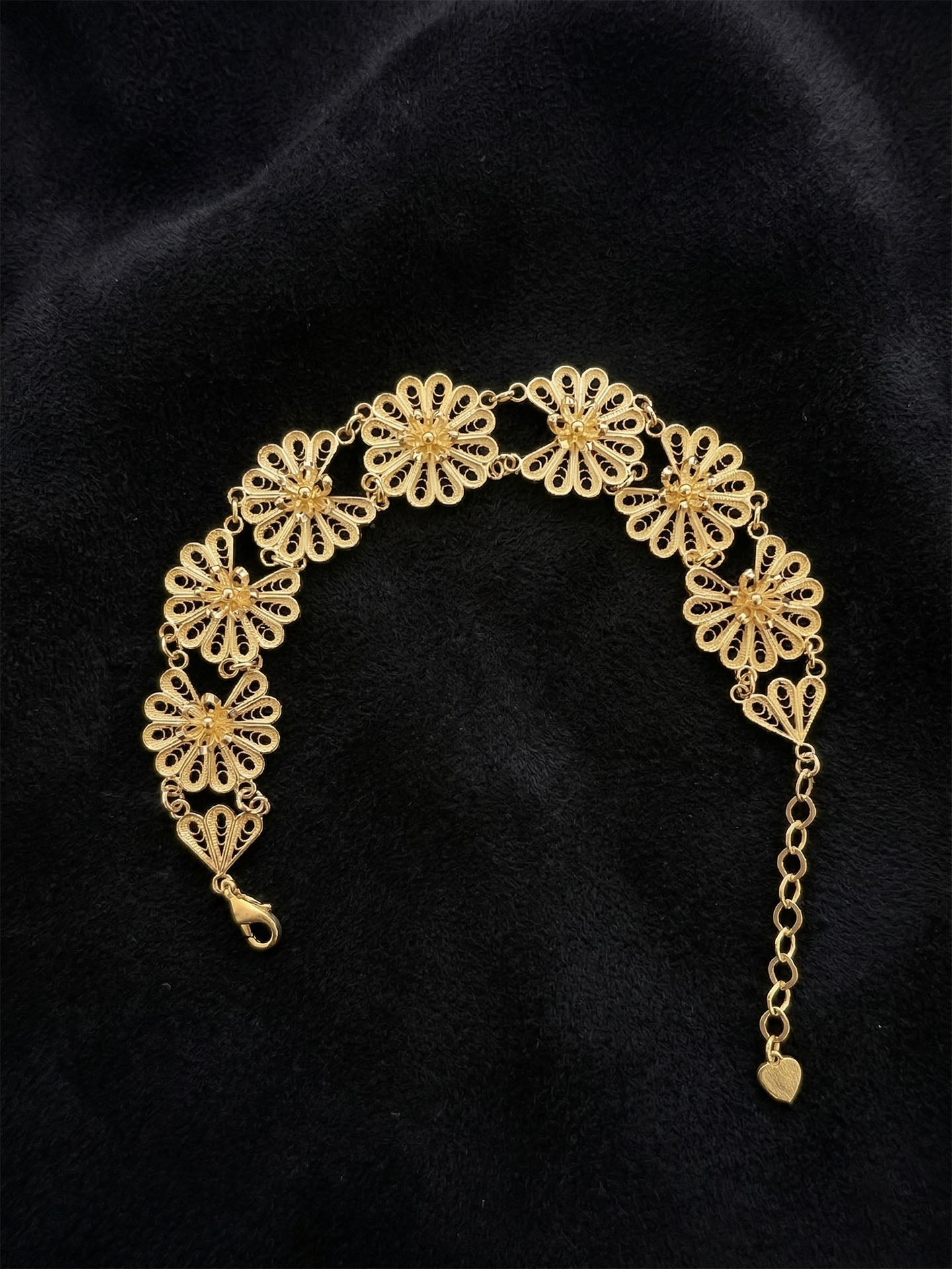 Traditional Filigree Handmade Lotus Flower Cuff Bracelet Gold Plated Silver